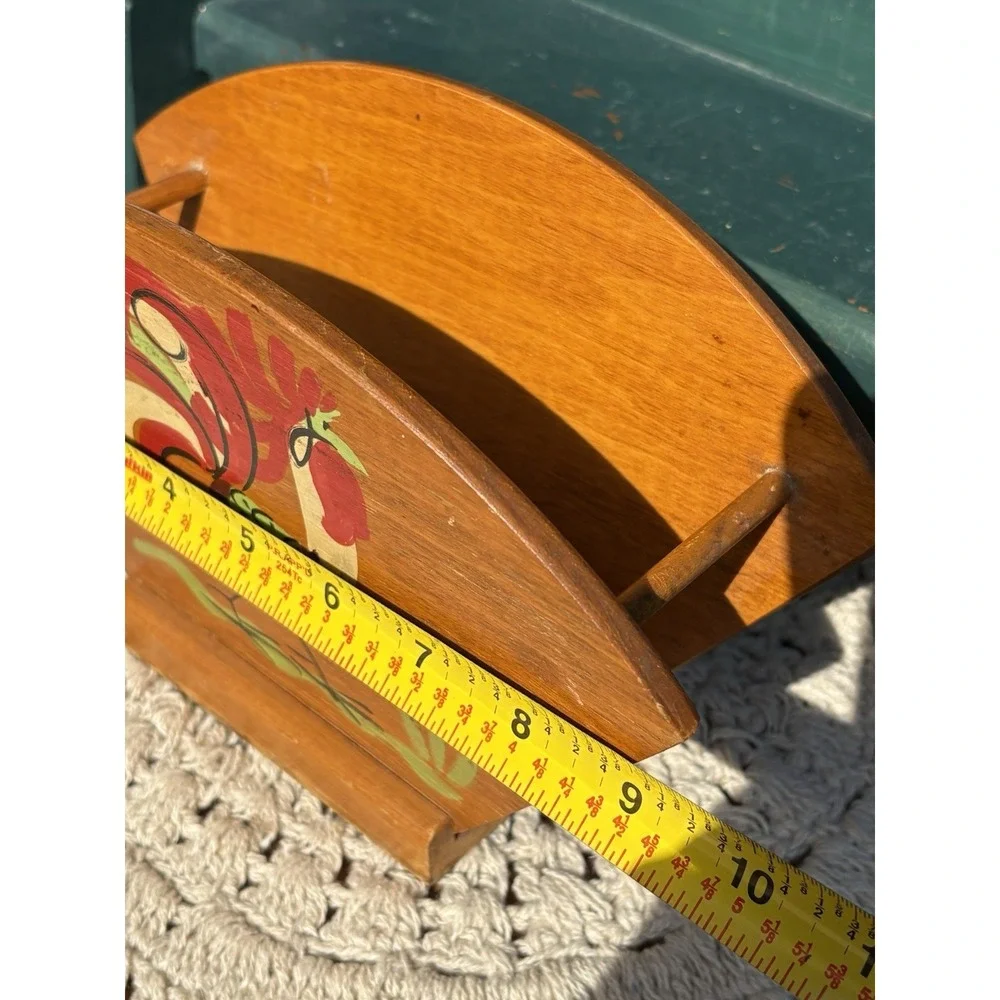 Painted Rooster Wood Napkin Holder Two Sided Farmhouse Country Decor